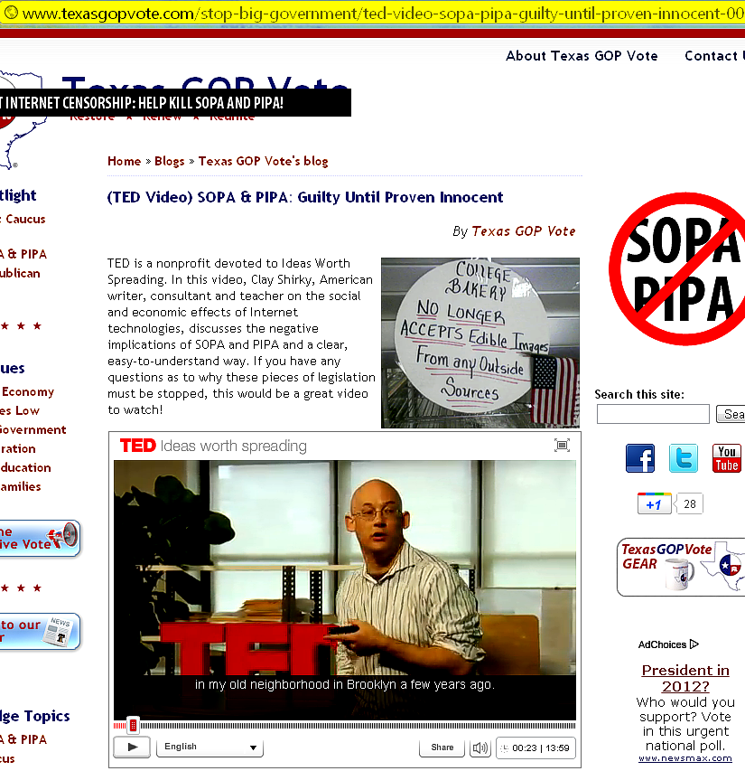 Clay Shirky of Ted explains SOPA - PIPA